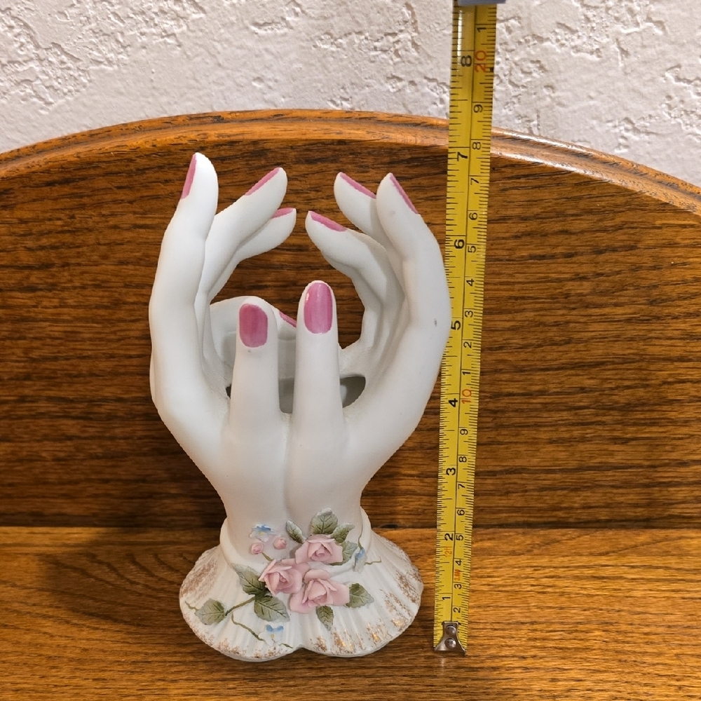 Lefton Vintage White Lady Hands Vase with Pink Flowers - Picture 9 of 10